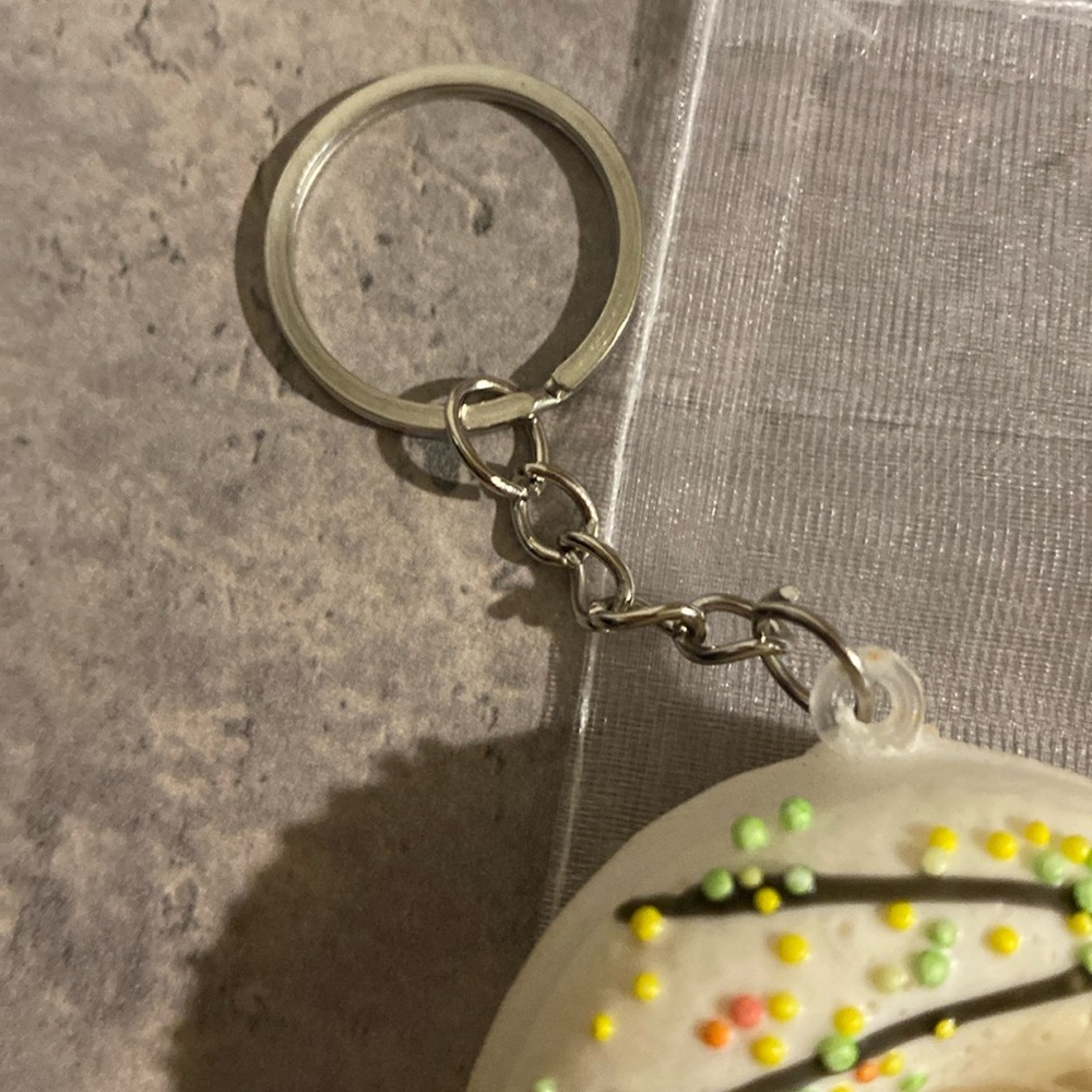 White Chocolate Sprinkle Donut Squishy Keychain - Picture 3 of 6
